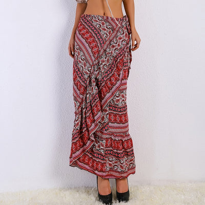 Luddy Red Floral Chiffon Tiered Maxi Skirt - Fashion Genie Boutique