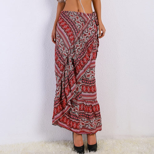 Luddy Red Floral Chiffon Tiered Maxi Skirt - Fashion Genie Boutique