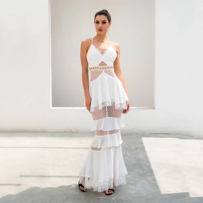 Tyra Black Strappy Tiered Frill Maxi Dress - Fashion Genie Boutique