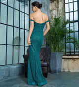 Little Treasure Green Bardot Glitter Fishtail Maxi Gown Dress - Fashion Genie Boutique