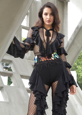 Sheer Perfection Black Mesh Long Sleeve Ruffle Jumpsuit - Fashion Genie Boutique