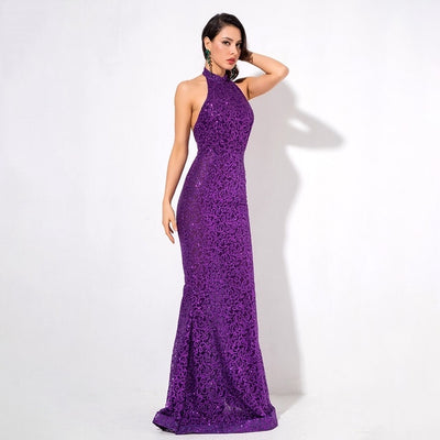 Prosecco Please Purple Glitter Embellished  Maxi Dress - Fashion Genie Boutique