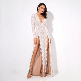 Walking Goddess White Long Sleeve Double Split Maxi Dress - Fashion Genie Boutique