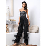 Queen of Sheen Black Strapless Fringe Jumpsuit - Fashion Genie Boutique