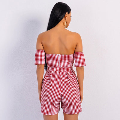 In Pursuit Of The Playsuit Red Bardot Playsuit - Fashion Genie Boutique