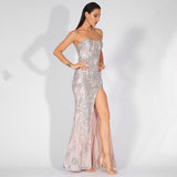 Sweet Vision Silver Strapless Sequin Spilt Maxi Gown Dress - Fashion Genie Boutique