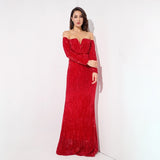 Dressed To Thrill Red Sequin Bardot Maxi Dress - Fashion Genie Boutique