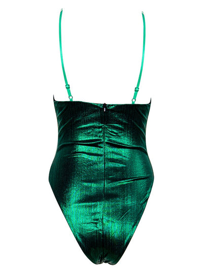 Say It Isn’t So Green Chain Strap Cut Out Bodysuit - Fashion Genie Boutique
