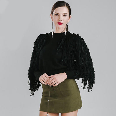 Fall in Love White Tassel Fringe Sleeved Cropped Jumper - Fashion Genie Boutique
