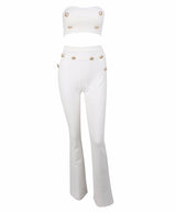 Hot Totty White Crop Top and Trousers Co-Ord - Fashion Genie Boutique