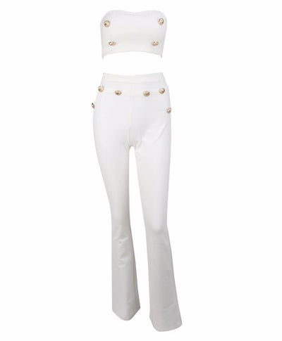 Hot Totty White Crop Top and Trousers Co-Ord - Fashion Genie Boutique