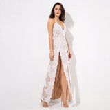 Crash The Party White Sequin Double Split Maxi Dress - Fashion Genie Boutique