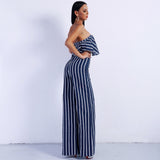 Stripe Delight Navy Two Piece Trousers & Crop Top Co-Ord - Fashion Genie Boutique