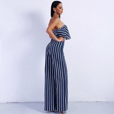 Stripe Delight Navy Two Piece Trousers & Crop Top Co-Ord - Fashion Genie Boutique