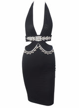 Envy Black Crystal Embellished Bodycon Mini Dress - Fashion Genie Boutique