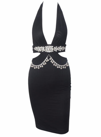 Envy Black Crystal Embellished Bodycon Mini Dress - Fashion Genie Boutique
