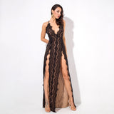 Dash of Sass Black Lace Double Split Maxi Dress - Fashion Genie Boutique