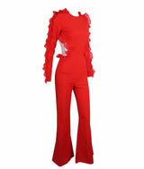 Vogueing Red Frill Sleeve Jumpsuit - Fashion Genie Boutique
