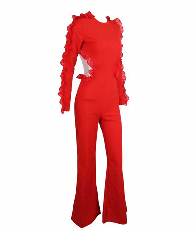 Vogueing Red Frill Sleeve Jumpsuit - Fashion Genie Boutique