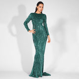 Never Enough Green Sequin Long Sleeve Sleeve Maxi Fishtail Dress - Fashion Genie Boutique