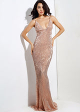 Goal Digger Champagne Embellished Sequin Maxi Party Gown Dress - Fashion Genie Boutique