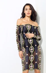 Shelly Black Bardot Long Sleeve Mesh Mini Dress - Fashion Genie Boutique