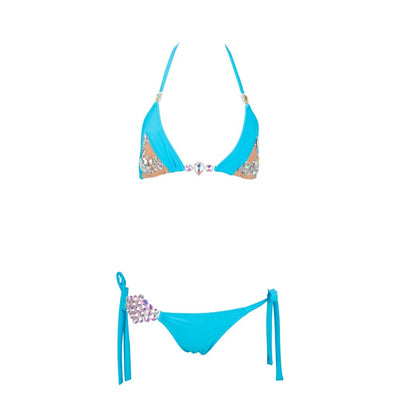 Nouveau Blue Crystal Embellished Bikini Swimsuit - Fashion Genie Boutique