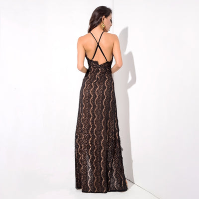 Dash of Sass Black Lace Double Split Maxi Dress - Fashion Genie Boutique
