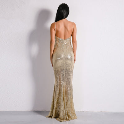 Prima Donna Gold Sequin Fishtail Maxi Dress - Fashion Genie Boutique