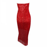 Glam Doll Red Strapless Sequin Midi Dress - Fashion Genie Boutique
