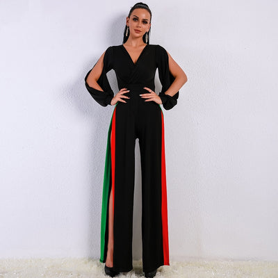 Tsanna Black Stripe Split Jumpsuit - Fashion Genie Boutique