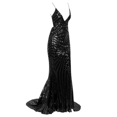 Dusk Till Dawn Black Sequin Fishtail Maxi Dress - Fashion Genie Boutique