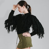 Fall in Love White Tassel Fringe Sleeved Cropped Jumper - Fashion Genie Boutique