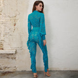 Layered in Lace Blue Lace Ruffle Jumpsuit - Fashion Genie Boutique