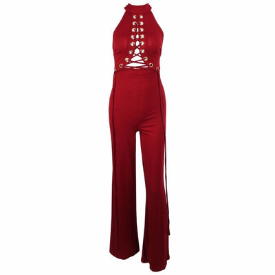 Greatest Love Story Black Eyelet Lace Up Jumpsuit - Fashion Genie Boutique