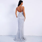 Prima Donna Silver Sequin Fishtail Maxi Dress - Fashion Genie Boutique