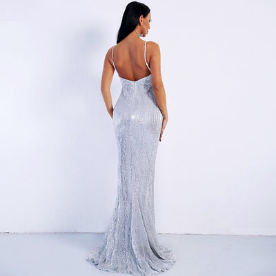 Prima Donna Silver Sequin Fishtail Maxi Dress - Fashion Genie Boutique