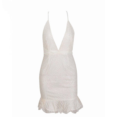 Vegas Beauty White Glitter Embellished Mesh Mini Dress - Fashion Genie Boutique