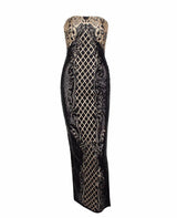 A Long Affair Black & Gold Sequin Strapless Maxi Dress - Fashion Genie Boutique