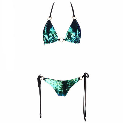Shoreline Itinerary Green Sequin Bikini Swimsuit - Fashion Genie Boutique