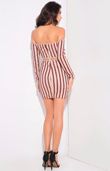 Walk the Line Red Bardot Glitter Mini Dress - Fashion Genie Boutique