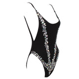 Jasmine Black Crystal Embellshed Swimsuit - Fashion Genie Boutique