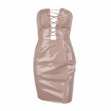 Chasing Highs Nude PU Mini Dress - Fashion Genie Boutique