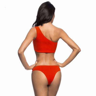 Beach Please! Red One Shoulder Bikini - Fashion Genie Boutique