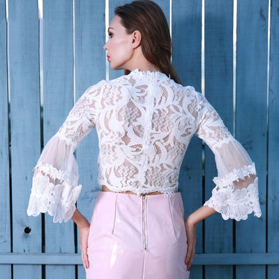 Lace and Love White Long Sleeve Crop Top - Fashion Genie Boutique