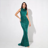 Million Dollar Babe Green Sequin Maxi Fishtail Gown Dress - Fashion Genie Boutique