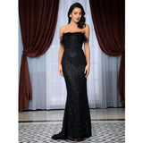 Win Me Over Black Glitter Feather Strapless Maxi Dress - Fashion Genie Boutique