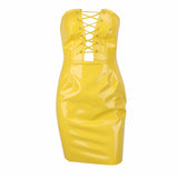 Chasing Highs Yellow PU Mini Dress - Fashion Genie Boutique