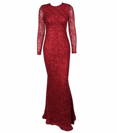 Spellbound Red Glitter Fishtail Long Sleeve Maxi Dress - Fashion Genie Boutique