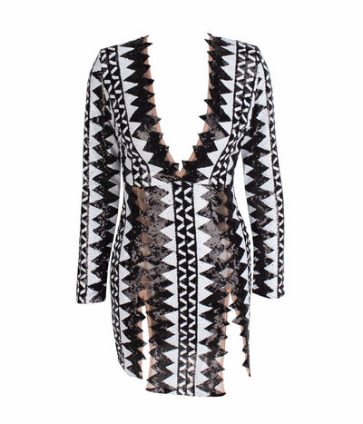 House Party Black & White Monochrome Sequin Mini Dress - Fashion Genie Boutique